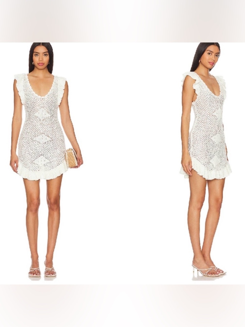 Free People Mykonos Crochet Mini Dress in Moonglow Size Large